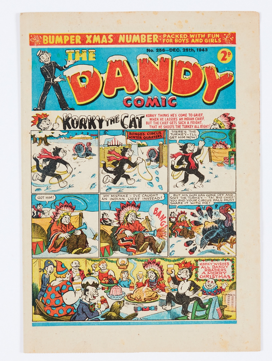 Dandy 256 (1943) Bumper Christmas Number. Desperate Dan says "When with hats and crackers done, they