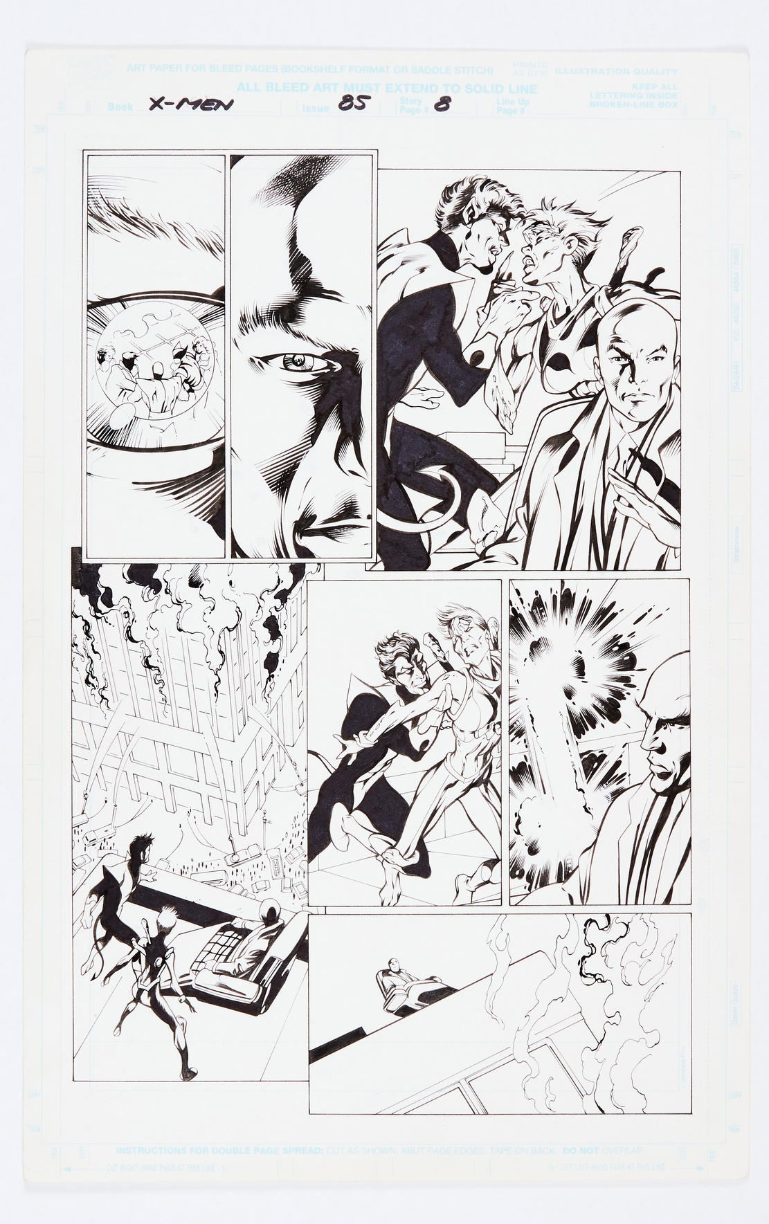 X-Men 85 (1991) original pg 5 artwork by Alan Davis. Indian ink on card. 17 x 11 ins. No Reserve