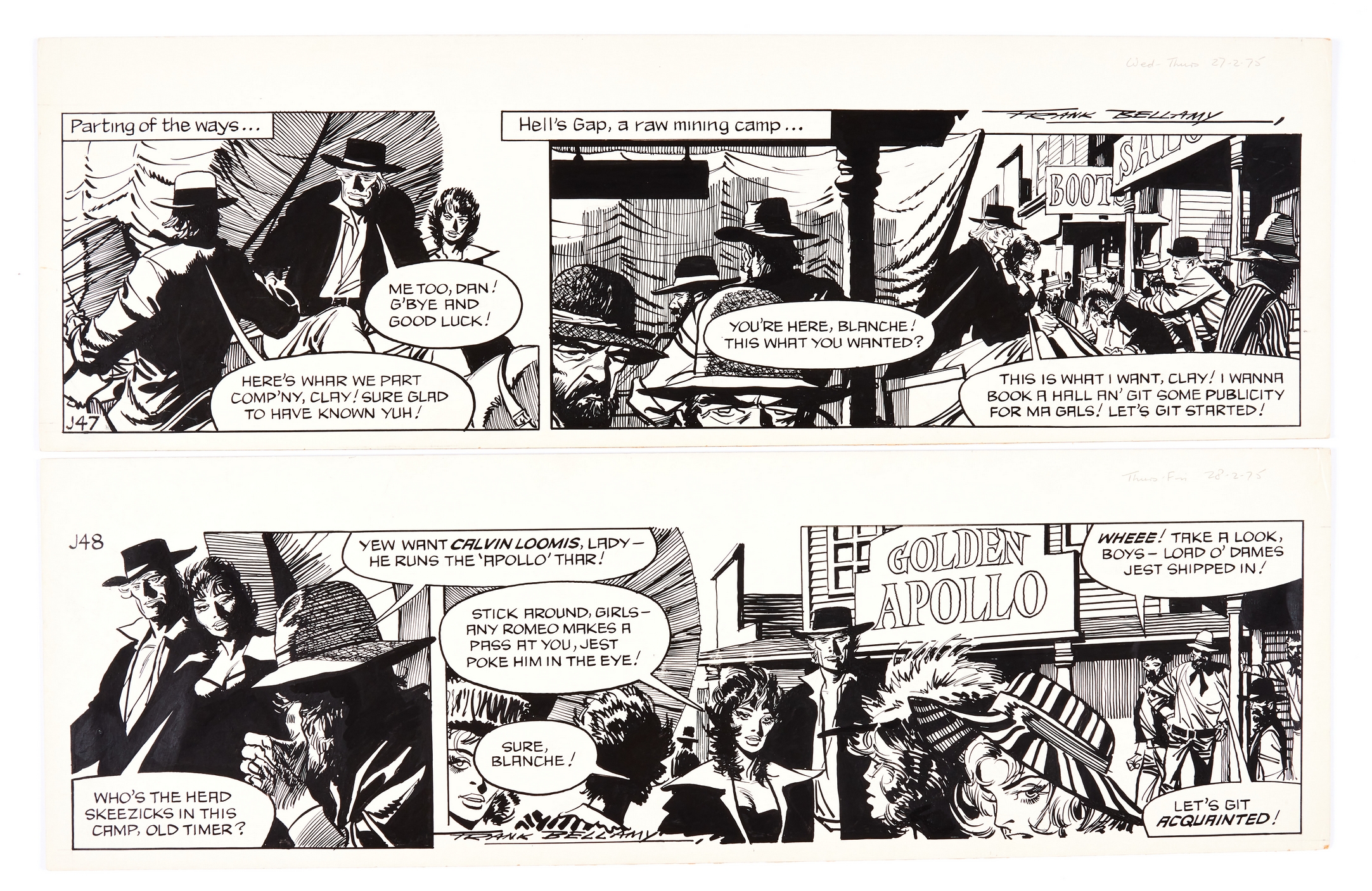 Garth: 'Angels of Hell's Gap' two consecutive original artworks by Frank Bellamy for the D. Mirror