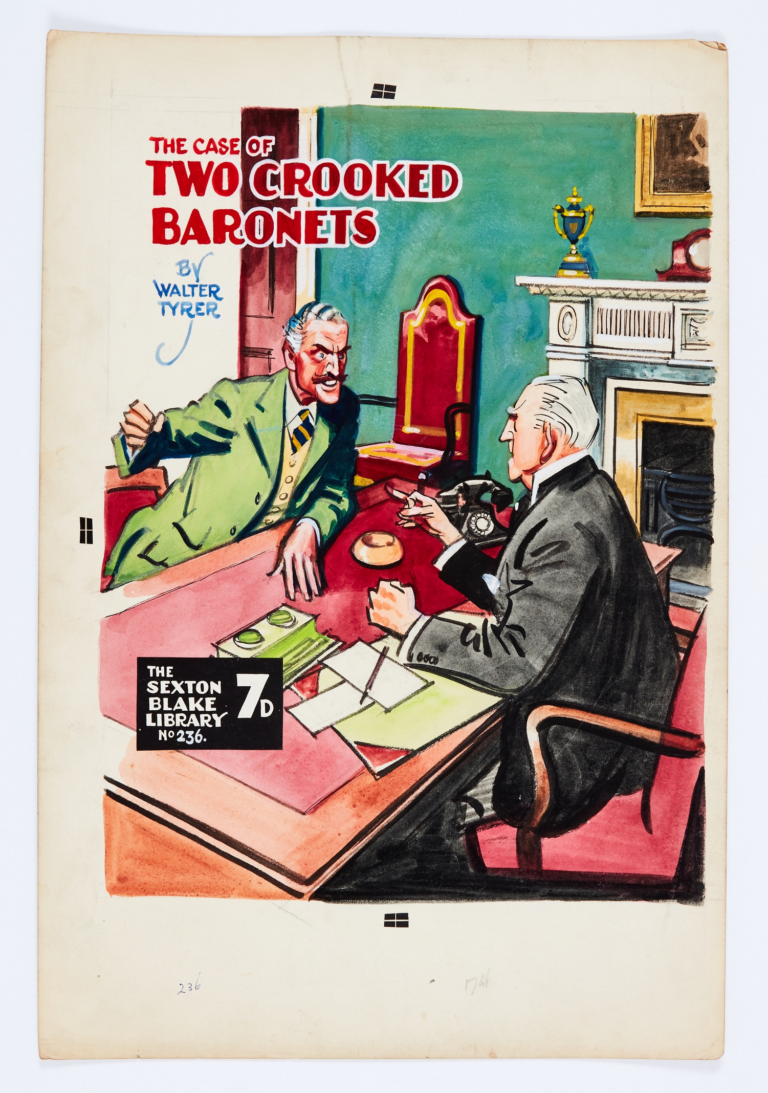 Sexton Blake Library/The Case of Two Crooked Baronets original cover artwork (1954) by Eric Parker