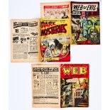Dark Mysteries 7 (1952), worn spine, off top staple, Web of Evil 17 (1954), worn spine, 1" tear to