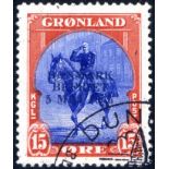 1945 Liberation of Denmark 15ore blue & red with blue overprint, superb used, SG.21a. (1) Cat. £225