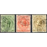 1920 ½d, 1d & 1s vals on thick greyish paper, VFU with P.S c.d.s's, SG.60d, 61d, 65d. (3) Cat. £214