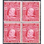 1909-16 Pl.14 x 13½ (comb) 6d carmine block of four, off centre to left, some minor perf toning,