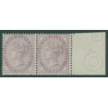1881 1d lilac Die I, fine M horizontal marginal pair (1 x UM), SG.170. Cat. £450+. (2)