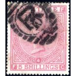 1882 Wmk Anchor 5s rose Pl.4 used example, cancelled away from the Plate number, slightly trimmed