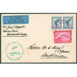 1932 April 9th second South American flight card, franked 20pf Air & 1m Zeppelin from the return leg