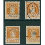 1915-37 Parcel Post Pl.11¼ 1k ochre-yellow (U) FU examples. SG.P11A. Cat. £220. (4)