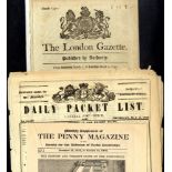 Newspapers: issue of 'The World' (1756) addressed to Birmingham with London Bishop mark; 1793