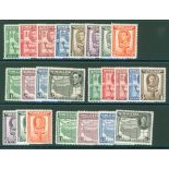 1938 & 1942 KGVI Defin sets complete, both M, SG.93/104, 105/16. Cat. £200. (24)