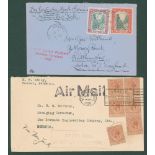 1930 cover to London flown Nassau-Miami-New York franked 1d & 5d staircase bears 3 line cachet in
