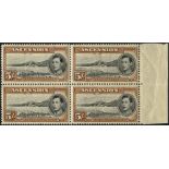 1938 P.13½ 5s black & yellow-brown, right side marginal UM block of four, some natural gum creases &