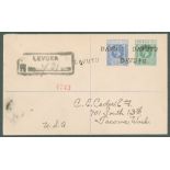1932 cover registered to the USA with a 3d & ½d cancelled s/line DAVUTU cancels. Levuka