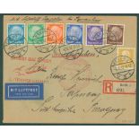 1932 Eighth South America flight - registered envelope to Paraguay franked Hindenburg to 50pfg (