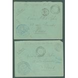 INDO-CHINA 1894 stampless envelopes (2) both addressed to Paris & endorsed 'Corps D'Occupation du