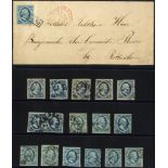 1861 William III 6c blue (shades) 14 singles & pair mostly four margins, SG.1, Cat. £880, plus