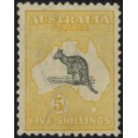 1918 5s grey & yellow Die II M gum lightly toned, SG.42. Cat. £275.