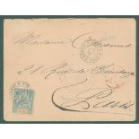 INDO-CHINA 1897 Military mail envelope to Paris franked tablet type 15c blue tied by Octagonal 'Corr