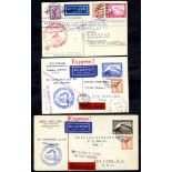 1929 first America flight card & envelope to New York, franked 2rm & 4rm Zeppelin respectively; also