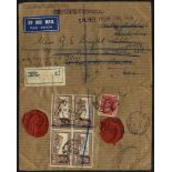 1941 cover sent registered to London from Patna, India, (16 MY 41) that was in an unidentified
