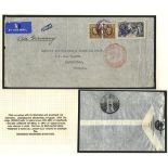 1937 May 31st airmail envelope from London to Uruguay, bearing 1934 Re-engraved 10s with 1s pair (