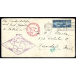 1930 South America flight US acceptance envelope to Michigan, franked $2.60 Zeppelin adhesive,