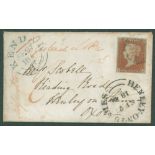1842 1d red brown NE on a registered entire from Whitehaven via Kendal to Henley-on-Thames, stamps