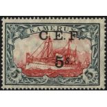 CAMEROONS EXPEDITIONARY FORCE 1915 'C.E.F/5s' Surcharge on 5 mark (German Colonies issue) centred