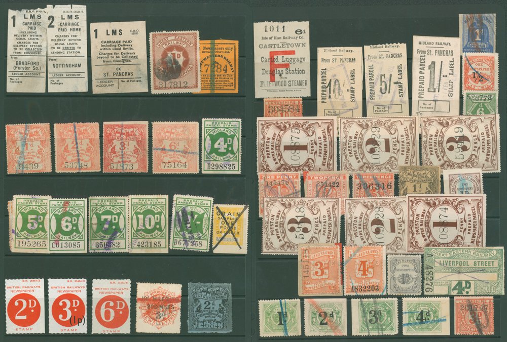 RAILWAY NEWSPAPER & PARCEL STAMPS a selection of 90 examples incl. Midland Railway, Great