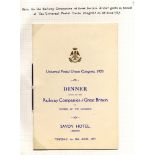 1929 June 18th menu for the Railway Companies of GB dinner on behalf of the UPU Congress, held at