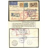 1918 first South American flight cover addressed to Pernambuco, Brazil, franked 2/6d Bradbury & 10d,