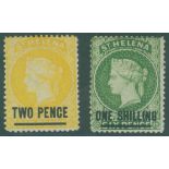 1880 2d yellow Pl.14, fine M, 1s yellow green M (couple of small tone spots), SG.28 & 30. Cat £