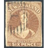 1857-63 6d brown, clear to large margins, FU with barred oval 'I' SG.13. (1) Cat. £300