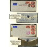 1939 two airmail covers (Jan & April) from London to Buenos Aires, one franked 1934 Re-engraved