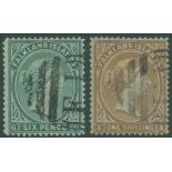 1878-79 no wmk 6d & 1s, both VFU with 'FI' in barred ovals. SG.3/4. Cat. £150. (2)