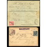 ANGOLA 1912 reg 20r violet postal stationery card uprated with 50 on 65r blue, tied Benguela