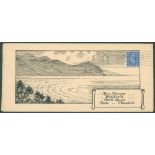 1944 envelope from Bath to Hale, Cheshire, pen & ink illustration of a scenic view franked 2½d