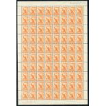 1938 ½d Wallaroo UM sheet of eighty (a handful with gum creases), SG.164. Cat. £200+
