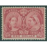1897 Jubilee $1 lake, fresh looking quite well centred example, large part o.g. SG.136. Cat. £550.