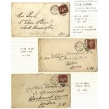 BRISTOL 1840'S-90's range of covers on leaves (approx 60) + pieces incl. several 1841 or Perf 1d