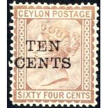 1885 CCC P.14 TEN/CENTS on 64c red-brown minor gum wrinkles & couple of short perfs at top, large