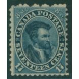 1859 17c deep blue, large part o.g, centred to lower right, diagonal gum crease, fresh appearance,