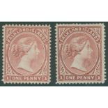 1885-91 sideways wmk 1d pale claret & 1d brownish claret, both M. SG 7 & 8. Cat. £215. (2)