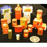 POST OFFICE PILLAR MONEY BOXES etc. 20thC earlies vintage examples, Trench Art types, China crested,