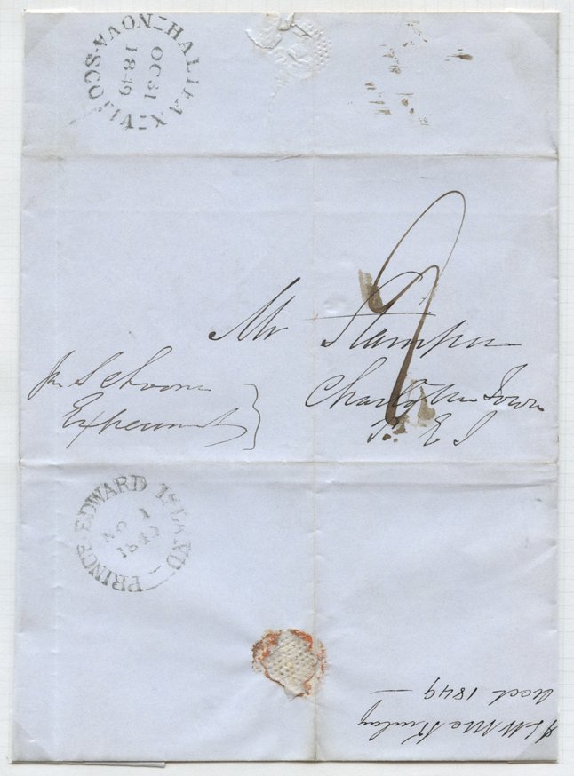 1844 & 1847 incoming letters, 1844 from Truro (Sep 7) rated '7' pence to pay, red Prince Edward - Image 2 of 2
