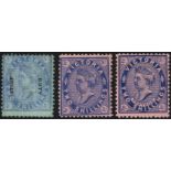 1885 2s ultramarine/green Stamp Duty large part o.g. (gum crease), SG.307, 1901 No Postage 2s blue/