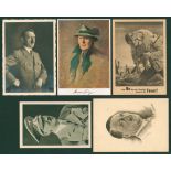 1937-39 propaganda cards (8) incl. Hitler portraits (5), Goering, 1939 Party Rally, 1943 Day of