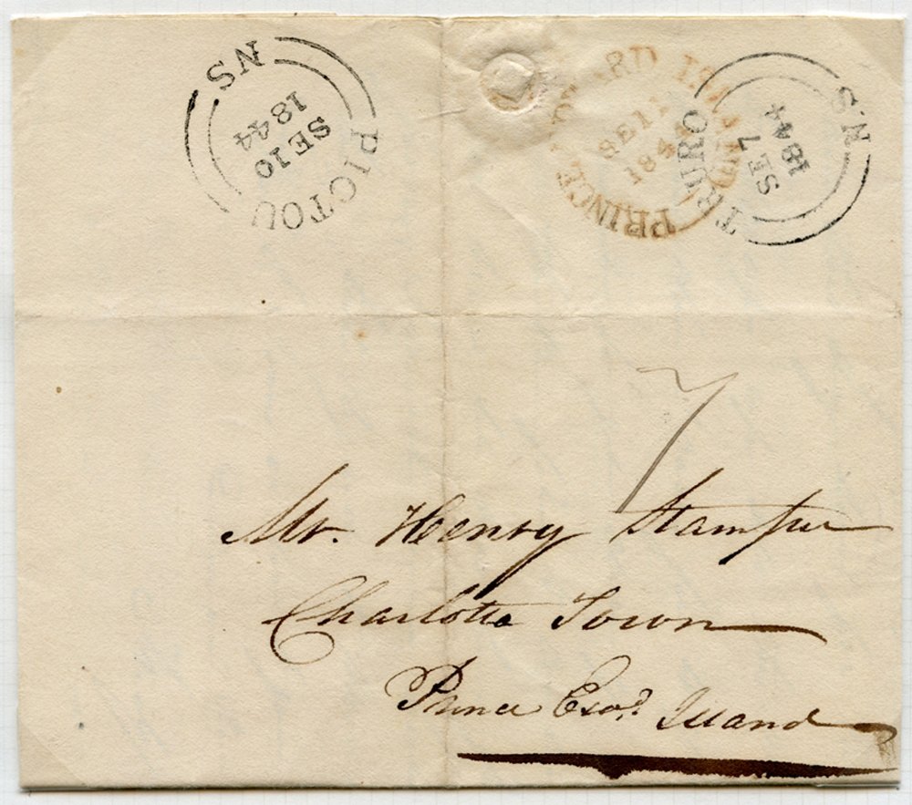 1844 & 1847 incoming letters, 1844 from Truro (Sep 7) rated '7' pence to pay, red Prince Edward
