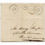 1844 & 1847 incoming letters, 1844 from Truro (Sep 7) rated '7' pence to pay, red Prince Edward