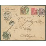 INDO-CHINA 1909 reg envelope addressed to Algeria, North Africa, franked 1c, 4c, 10c & 20c